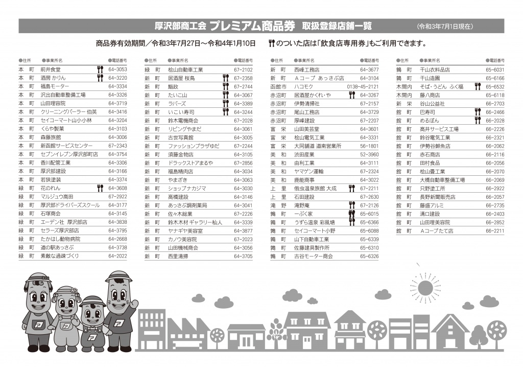 プレミアム商品券 取扱登録店舗一覧