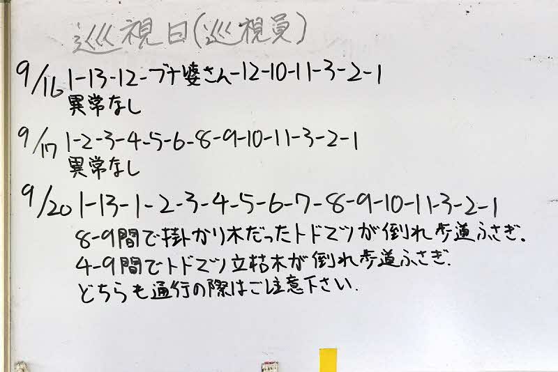 9月20日の巡視結果