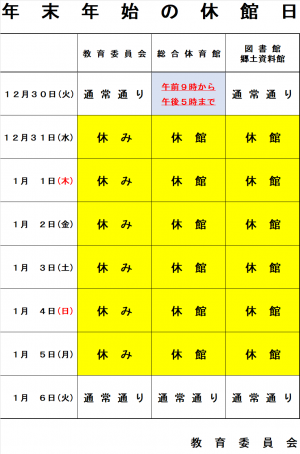 年末年始休館日