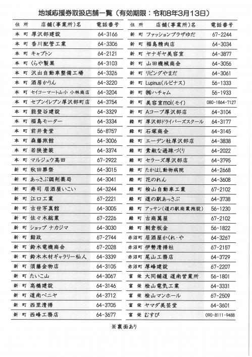 取扱店舗一覧表